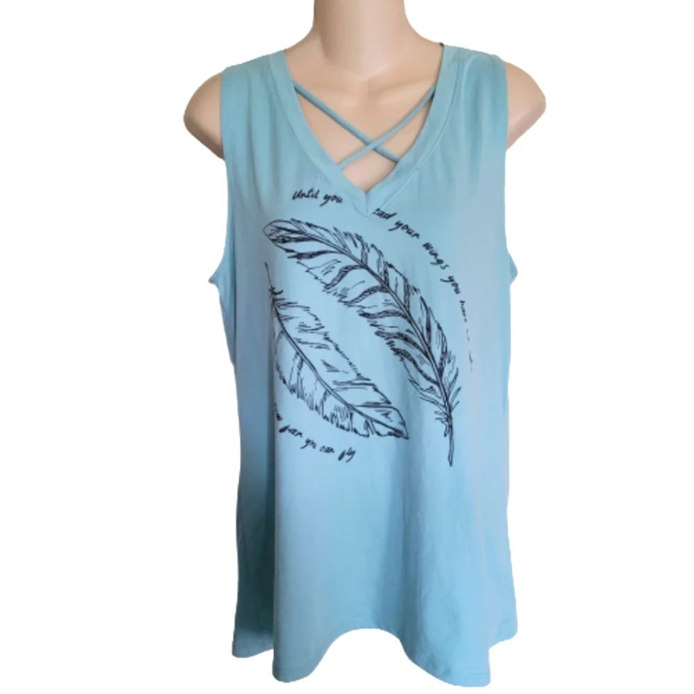 Wound Up Blue Boho Sleeveless Graphic Shirt Size Junior's Medium 7/9 NEW